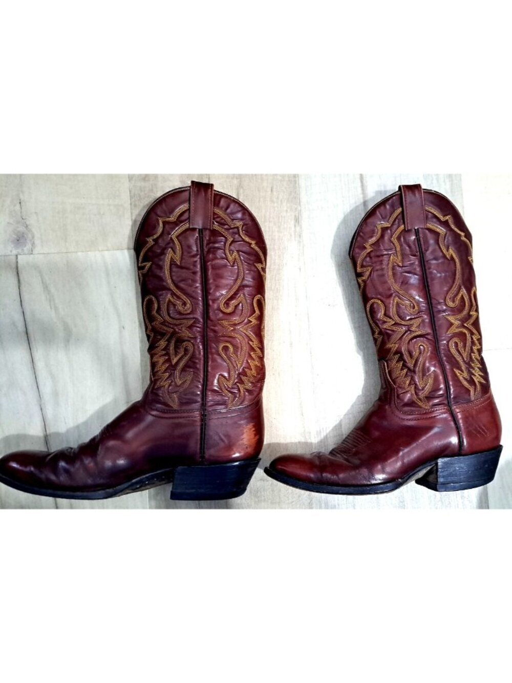 Vintage Laramie Men's 9 Leather Cowboy Boots Handmade Reddish Brown Embroidered
